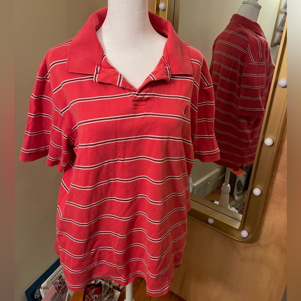 Nautica orange striped polo shirt Size XL